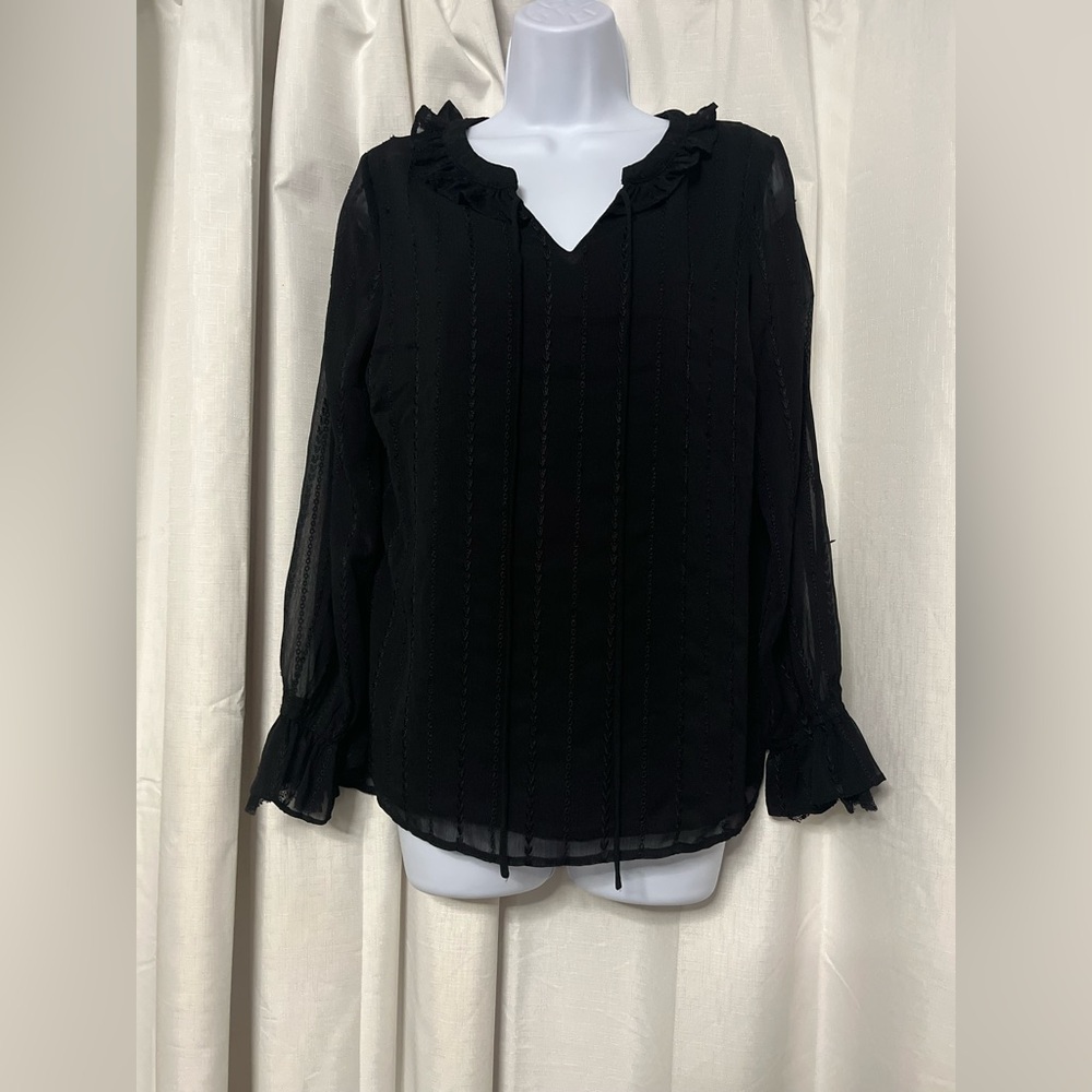 Skies Are Blue Women’s Black Long Sleeve Ruffle Blouse Size Small
